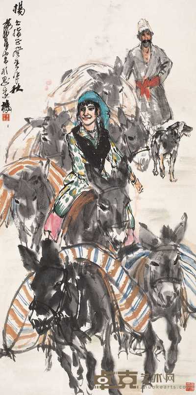 黄胄 1983年作 送粮图 立轴 136×68cm